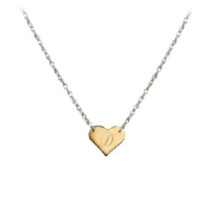 Two-Tone Engraved Mini Heart Necklace