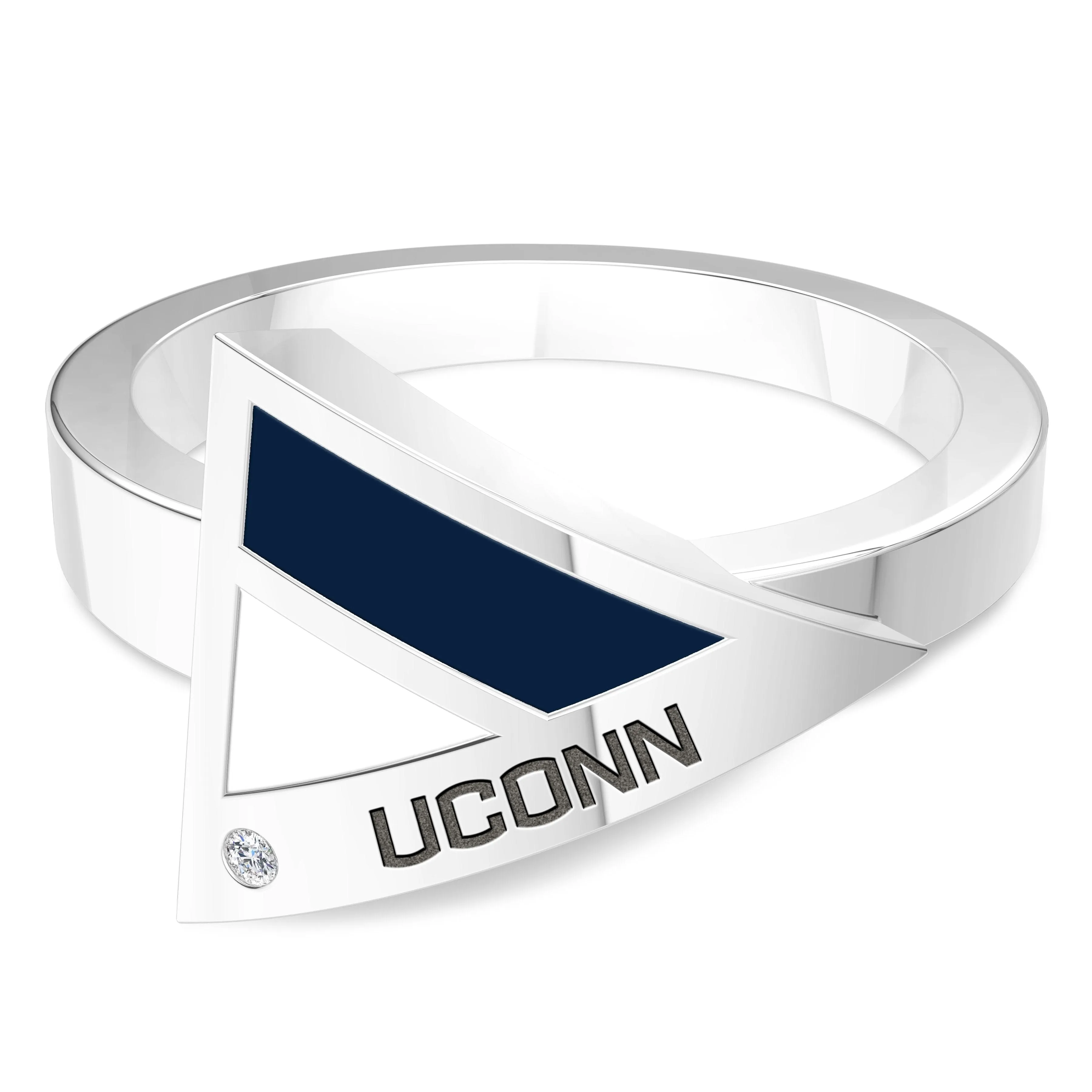 UCONN Diamond Engraved Geometric Ring in Sterling Silver