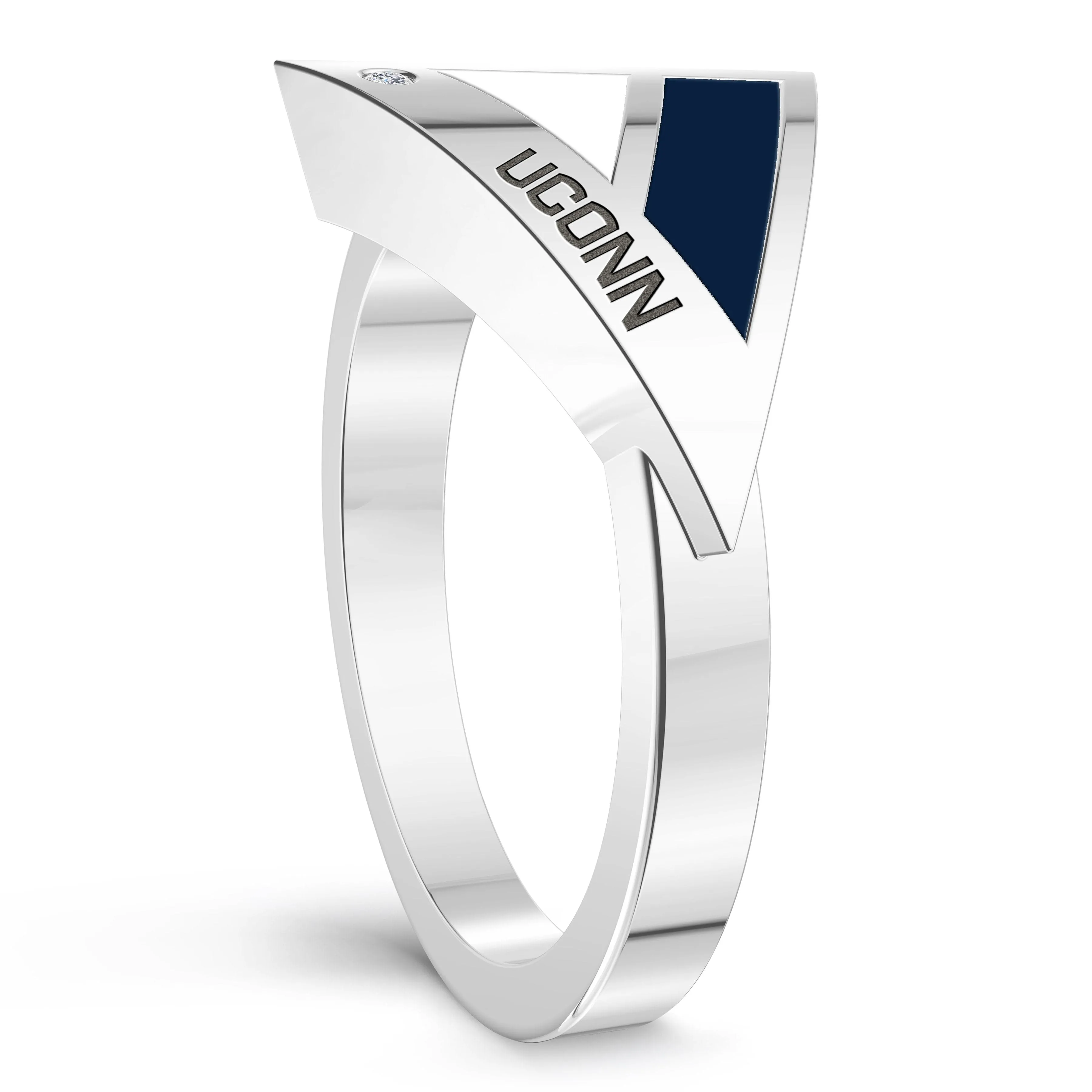 UCONN Diamond Engraved Geometric Ring in Sterling Silver