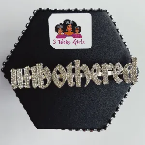 UNBOTHERED Rhinestone Statement Word Hairpin Hair Clip