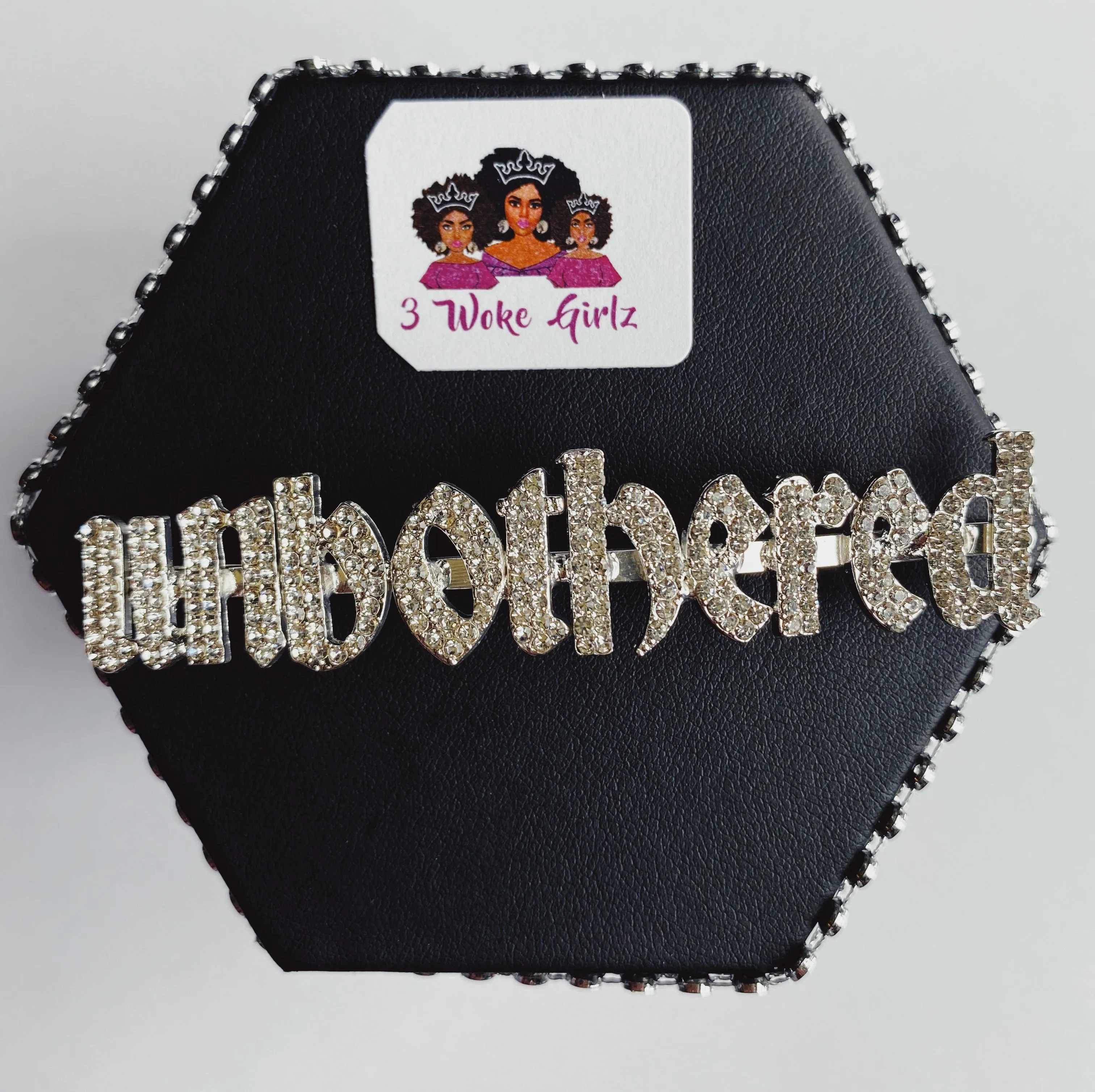 UNBOTHERED Rhinestone Statement Word Hairpin Hair Clip