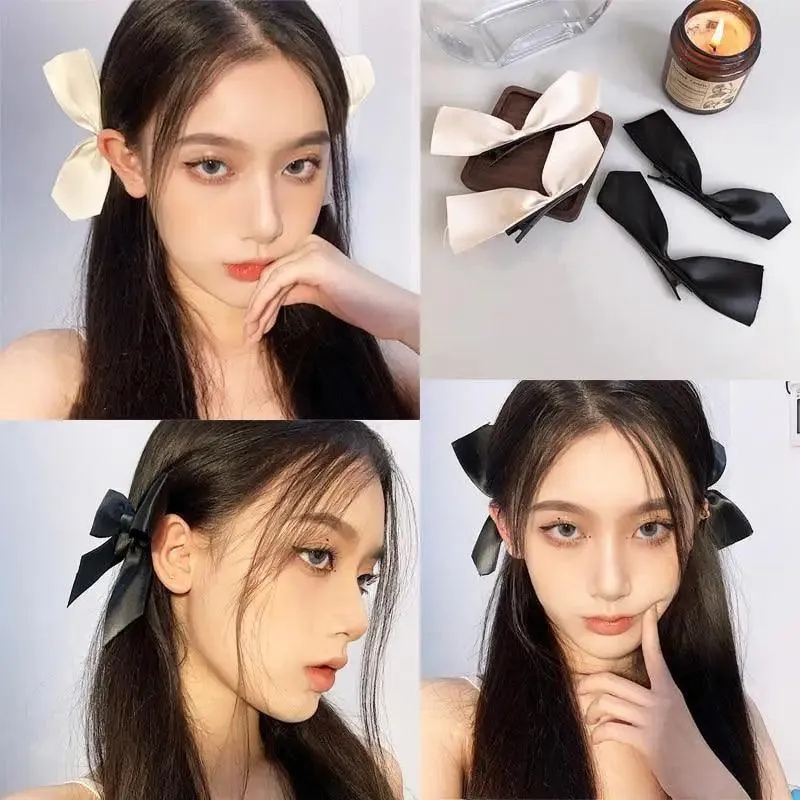 Unique Bow Hair Clips Satin Ribbon Hair Bows Clips Vintage Bowknot Side Hairpin Cute Girls Barrettes Fashion Women Hair Accessories