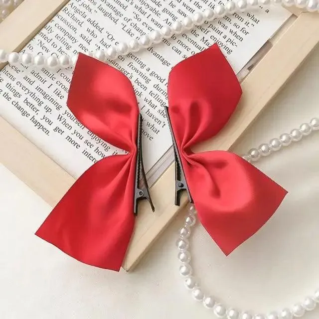 Unique Bow Hair Clips Satin Ribbon Hair Bows Clips Vintage Bowknot Side Hairpin Cute Girls Barrettes Fashion Women Hair Accessories