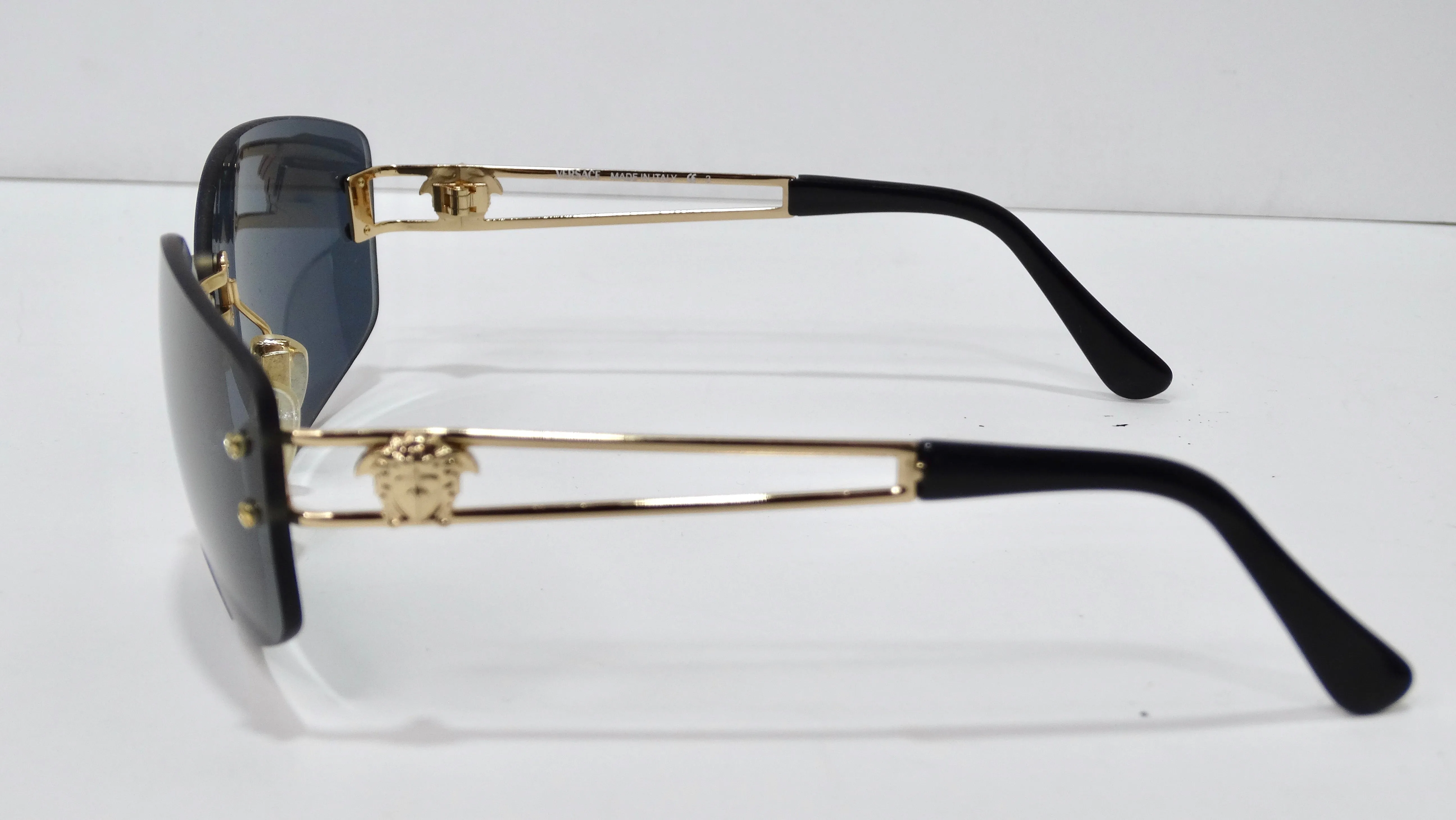 Versace 1990's Gold Medusa Rectangle Sunglasses
