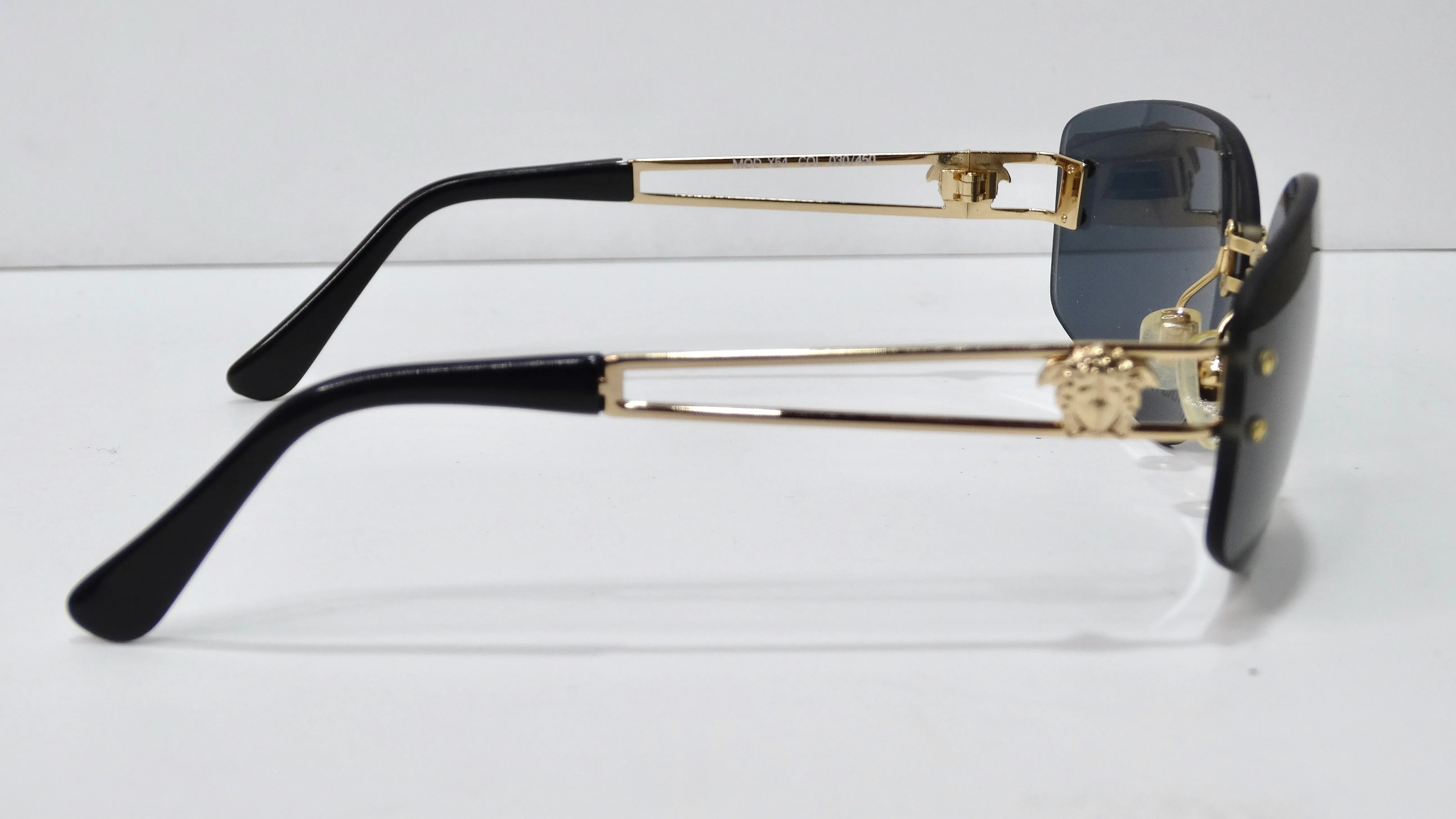 Versace 1990's Gold Medusa Rectangle Sunglasses
