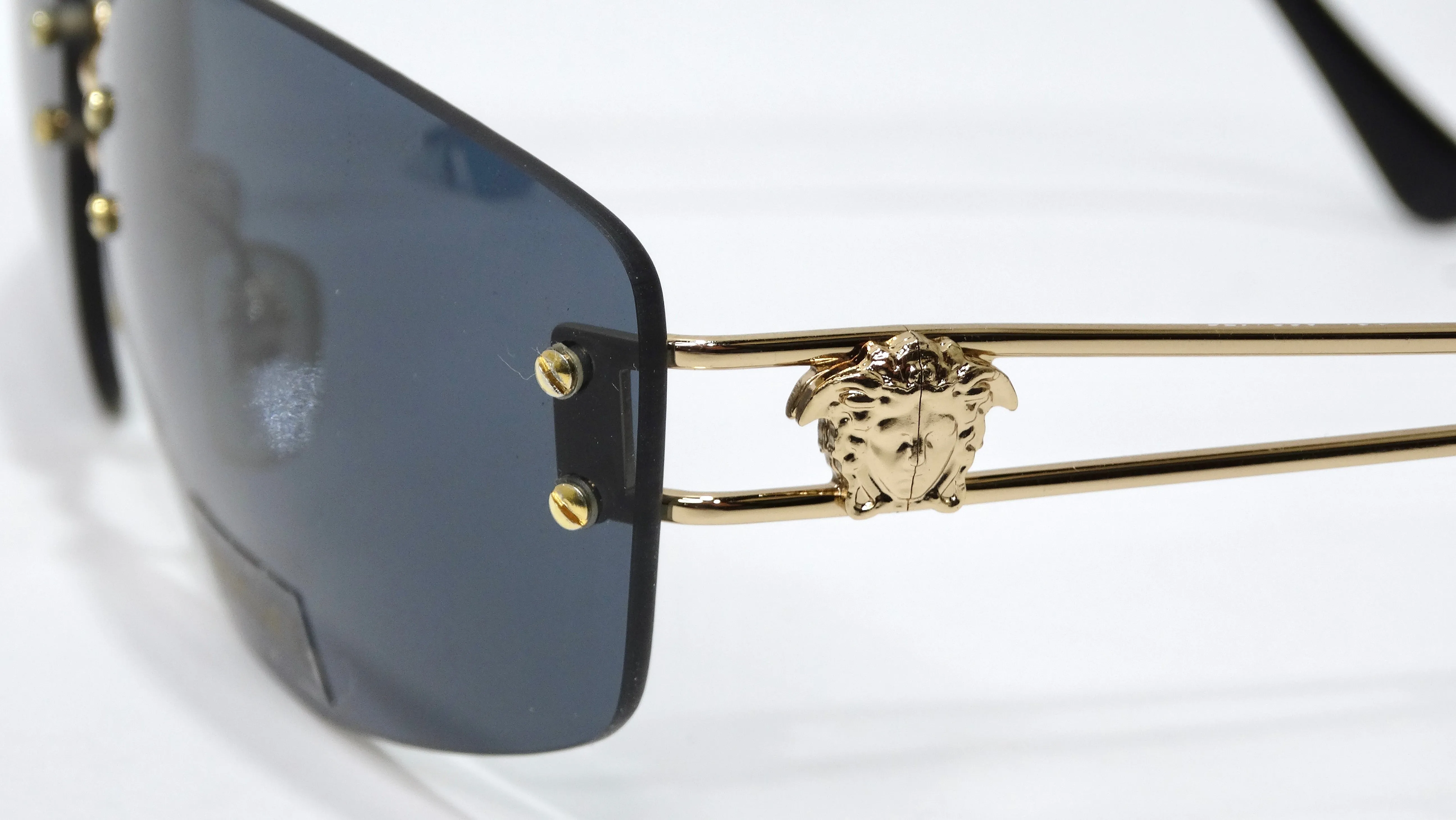 Versace 1990's Gold Medusa Rectangle Sunglasses