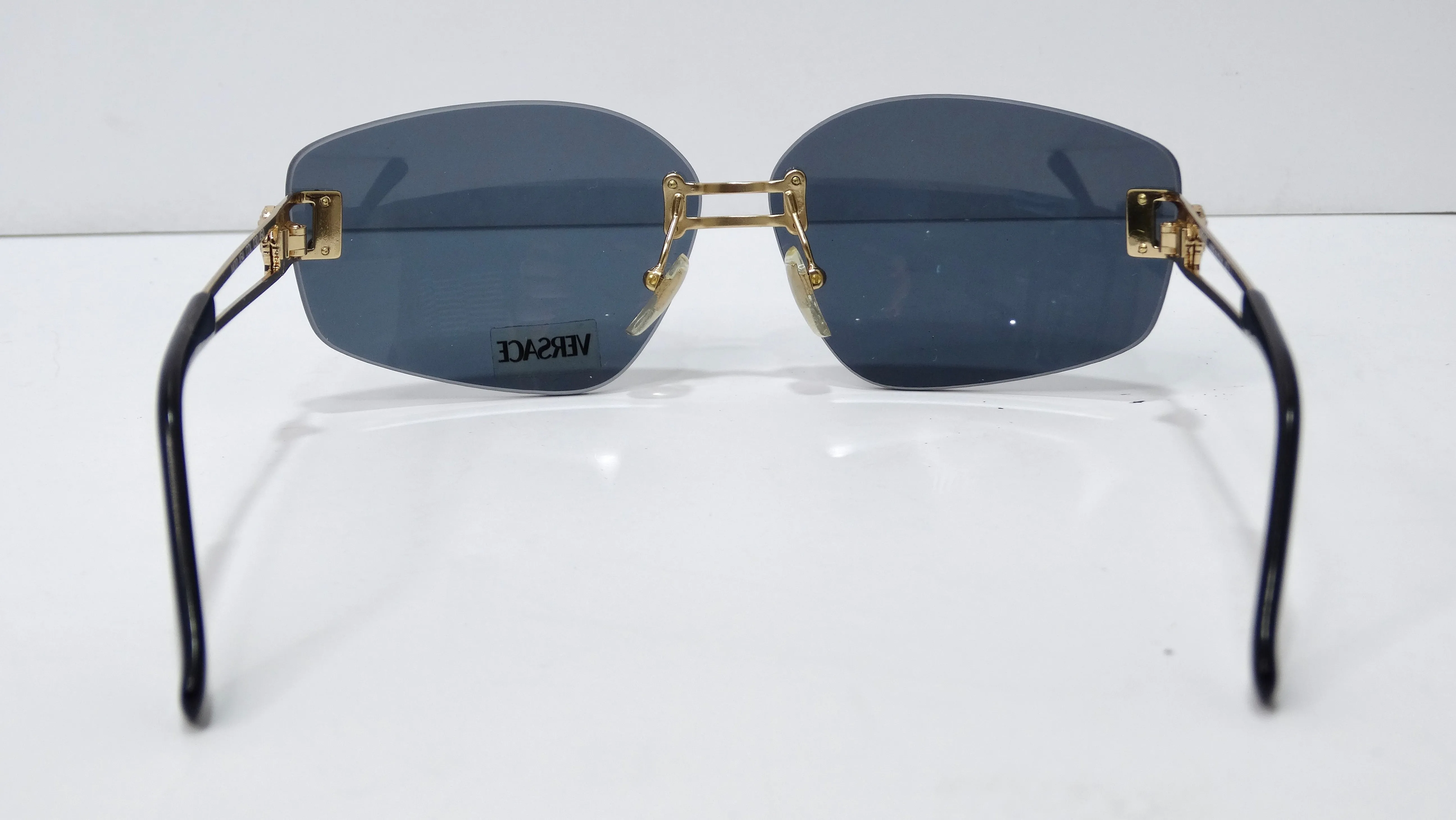 Versace 1990's Gold Medusa Rectangle Sunglasses