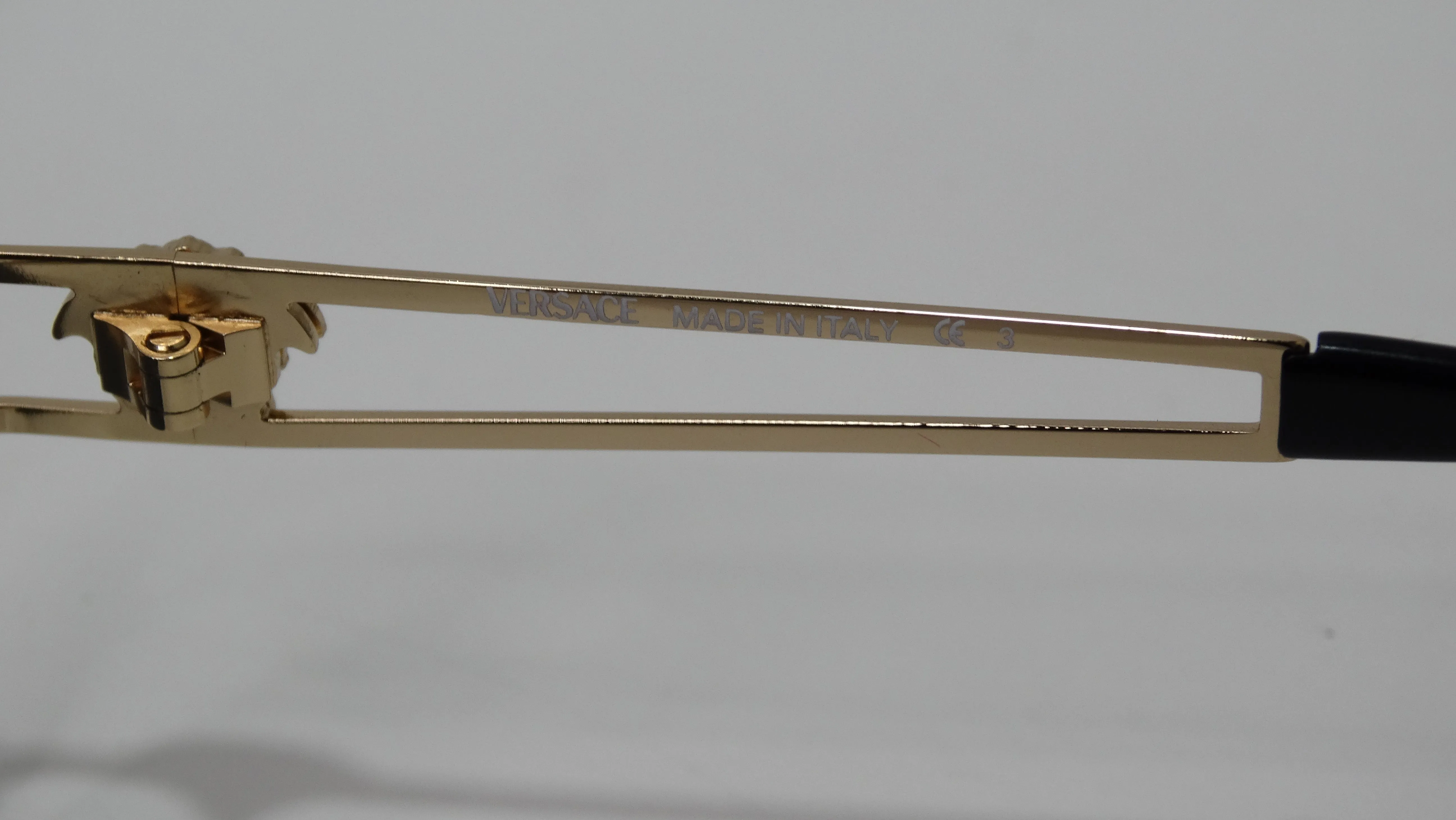 Versace 1990's Gold Medusa Rectangle Sunglasses