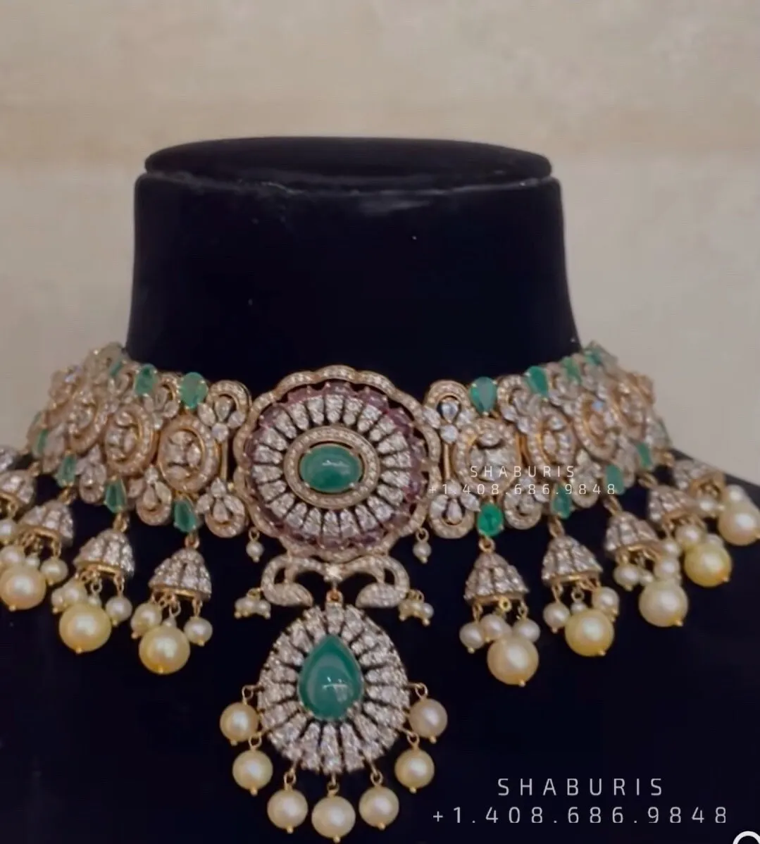 Victorian diamond choker diamond jewelery 22ct gold jewelry designs silver jewelry 925 silver jewelry polki diamond jewelry - SHABURIS