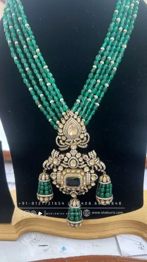 Victorian Jewelry emerald beads diamond pendant silver jewelry 22ct gold plated indian wedding jewelry bridal jewelry statement jewelry