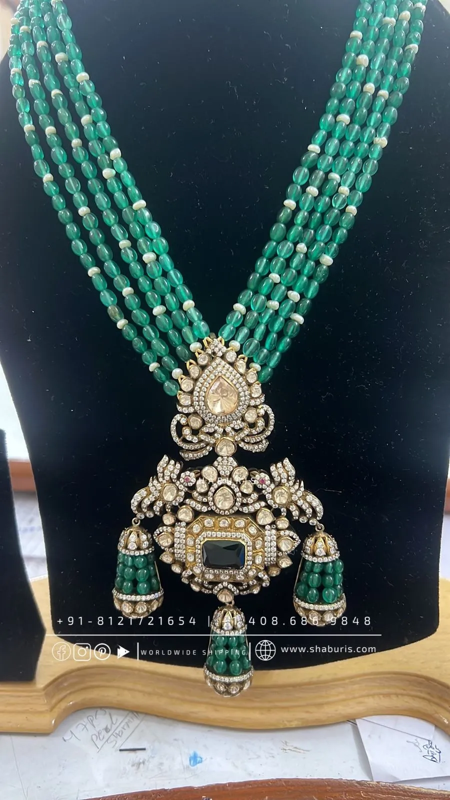 Victorian Jewelry emerald beads diamond pendant silver jewelry 22ct gold plated indian wedding jewelry bridal jewelry statement jewelry