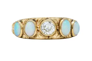 Victorian Opal Diamond 14 Karat Gold Foliate Band Ring