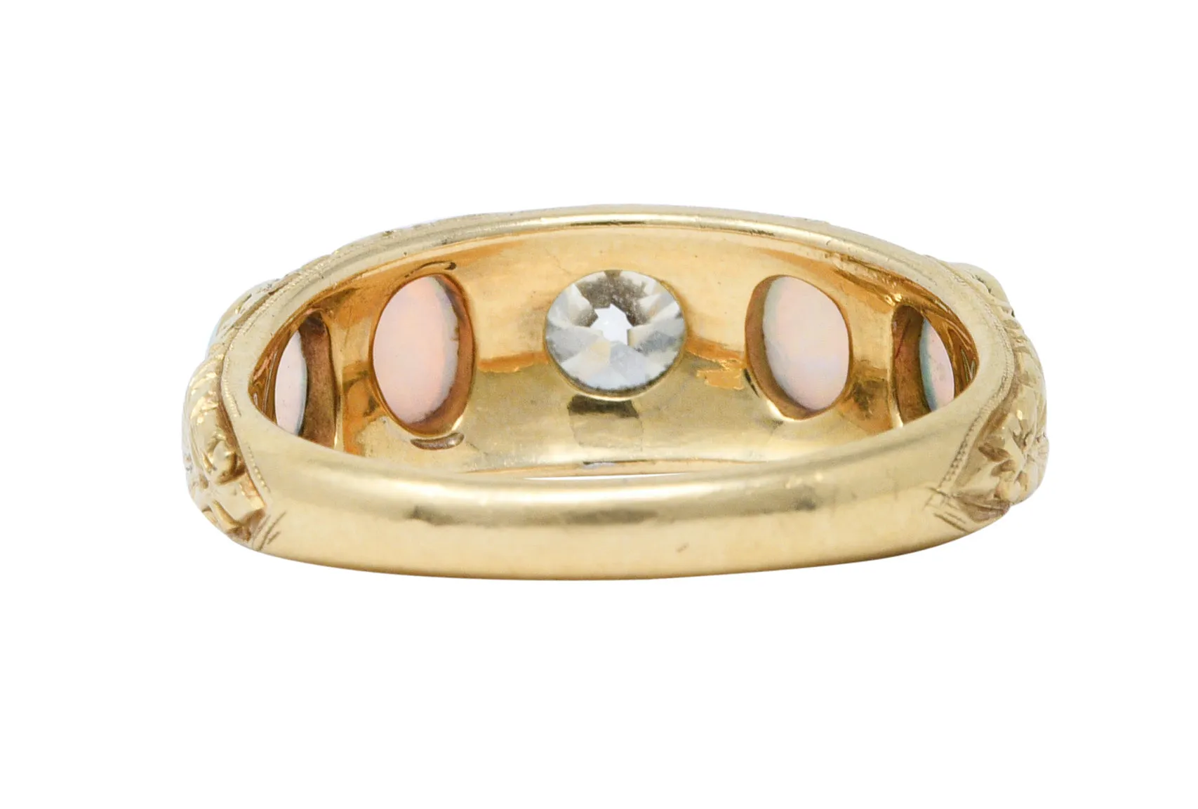 Victorian Opal Diamond 14 Karat Gold Foliate Band Ring