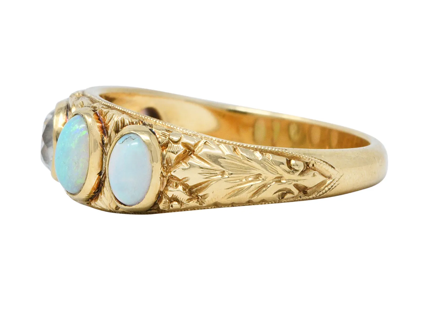 Victorian Opal Diamond 14 Karat Gold Foliate Band Ring