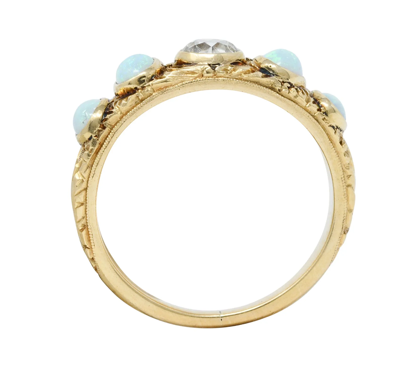 Victorian Opal Diamond 14 Karat Gold Foliate Band Ring