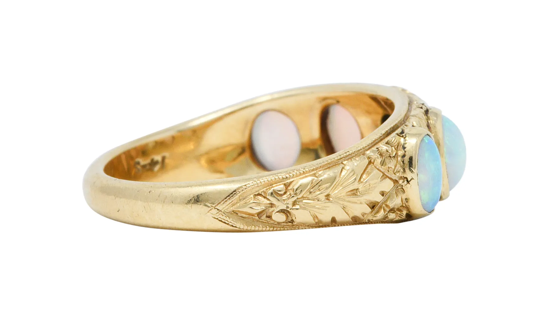 Victorian Opal Diamond 14 Karat Gold Foliate Band Ring