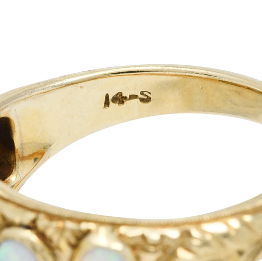 Victorian Opal Diamond 14 Karat Gold Foliate Band Ring