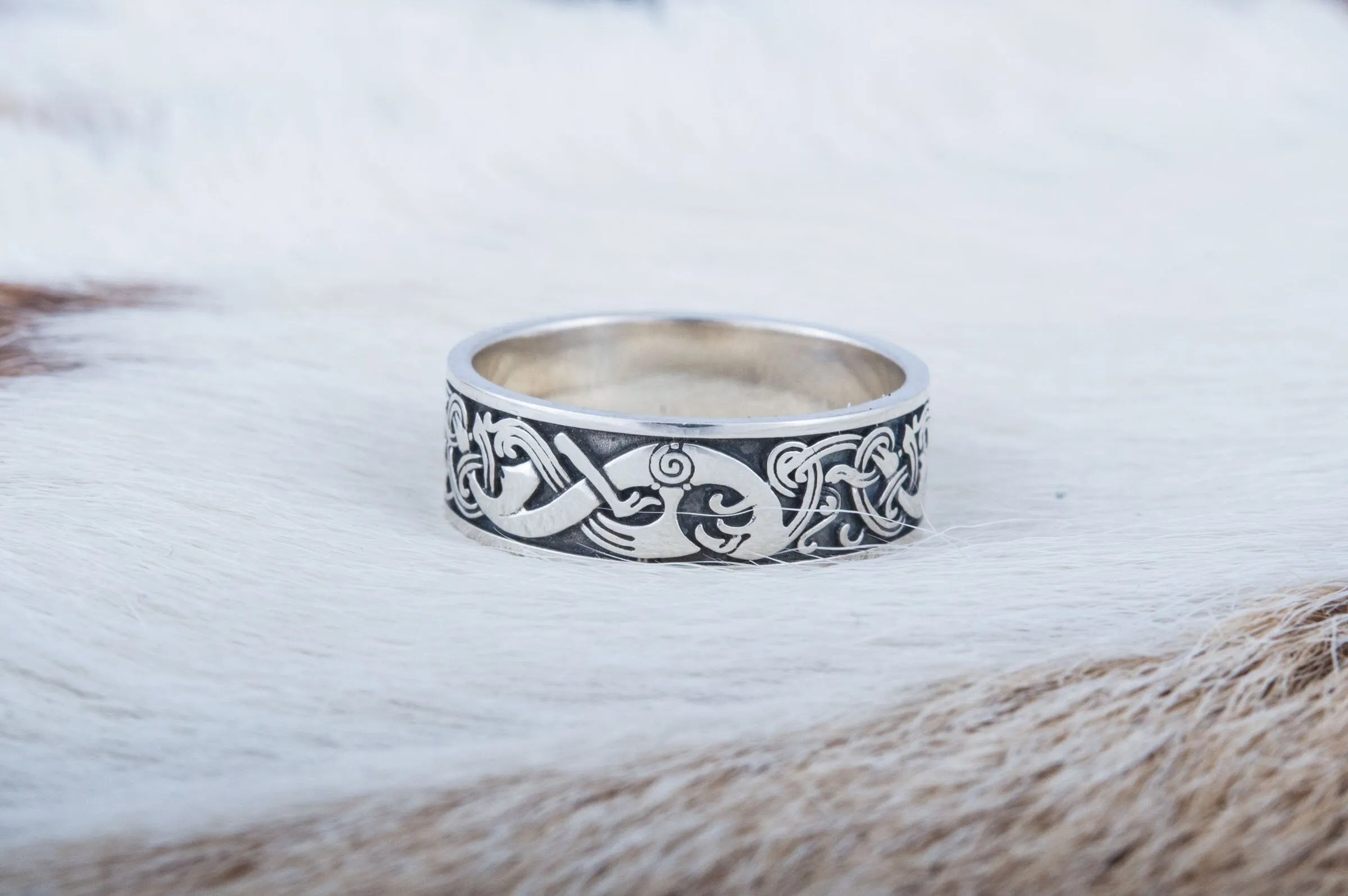 Viking Style Band Norse Ornament Jewelry and Unique Pattern Ring, Scandinavian Jewelry, Nordic Ring, Handcrafted Viking Jewelry