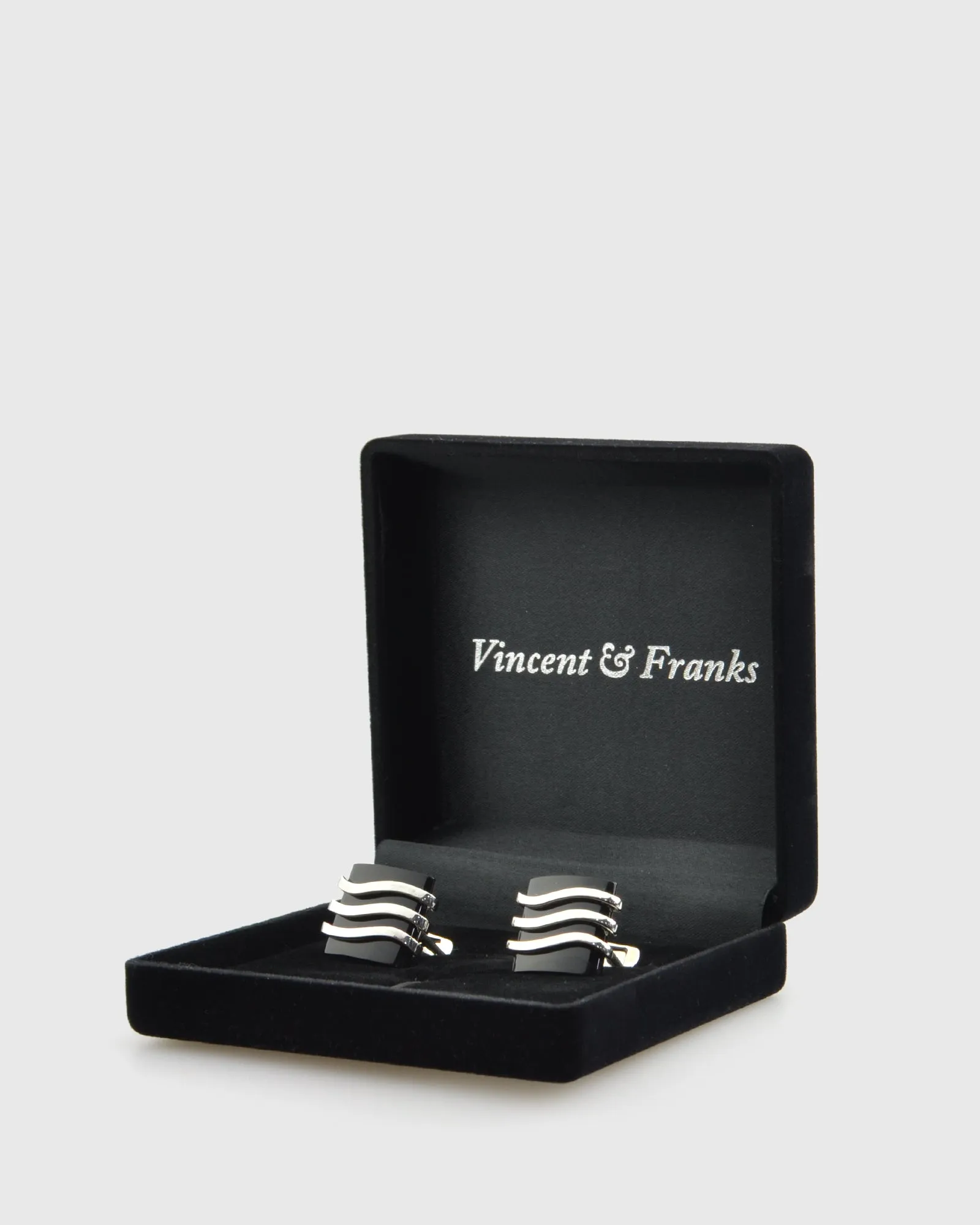 VINCENT & FRANKS VF29538 STERLING SILVER ONYX CUFFLINKS