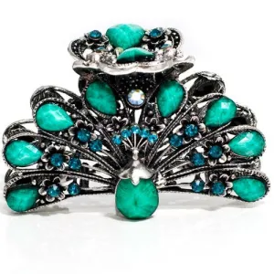 Vintage Bird Shaped Metal Claw with Green Stones and Crystals