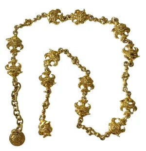 Vintage Gianni Versace golden chain necklace with fish and Medusa charms and yellow crystals. Can be a belt as well. 050719ya1