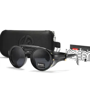 Vintage Round Sunglasses Men Women Leather Shield Sun Glasses