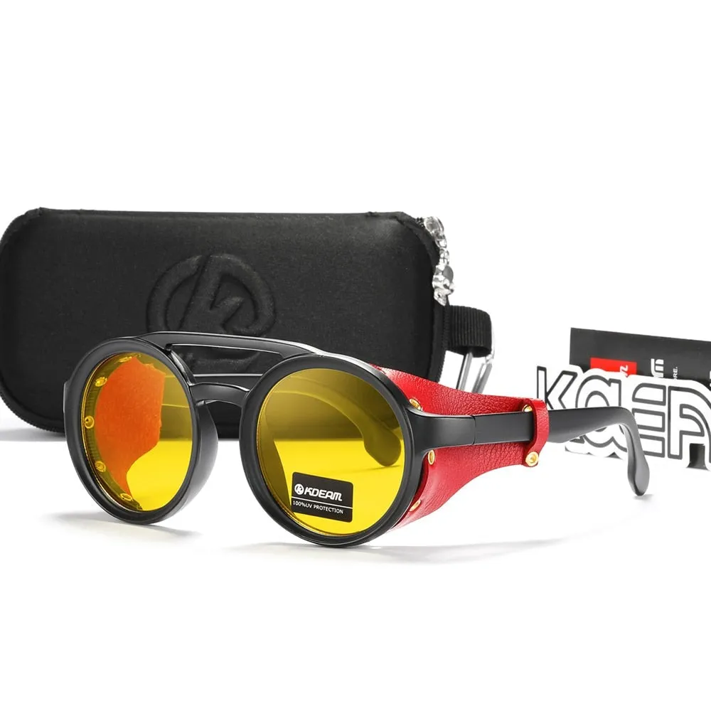 Vintage Round Sunglasses Men Women Leather Shield Sun Glasses
