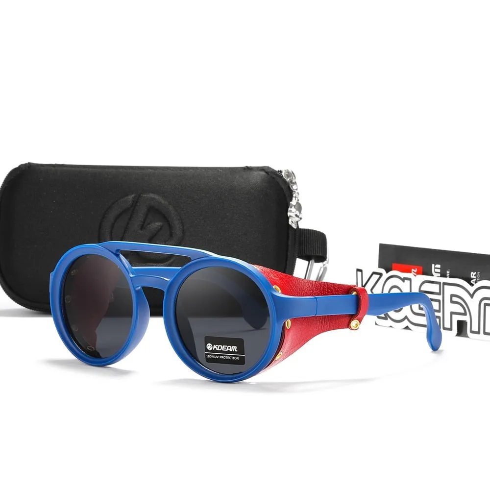 Vintage Round Sunglasses Men Women Leather Shield Sun Glasses
