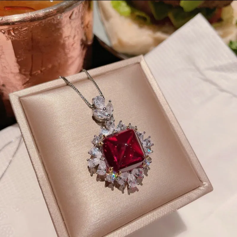 Vintage Ruby Bridal Jewelry set Earrings Rings Necklace for women Gift
