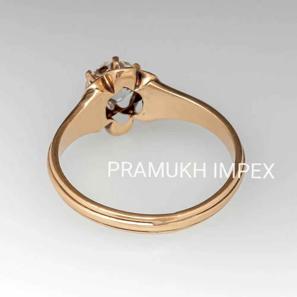 Vintage solitaire Engagement Ring, 0.76CT  contains an old mine cut diamond Moissanite 14k Rose Gold in 1890s