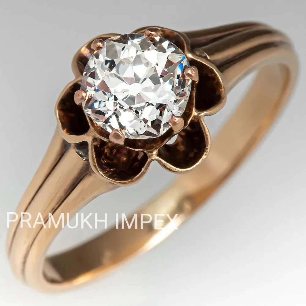 Vintage solitaire Engagement Ring, 0.76CT  contains an old mine cut diamond Moissanite 14k Rose Gold in 1890s