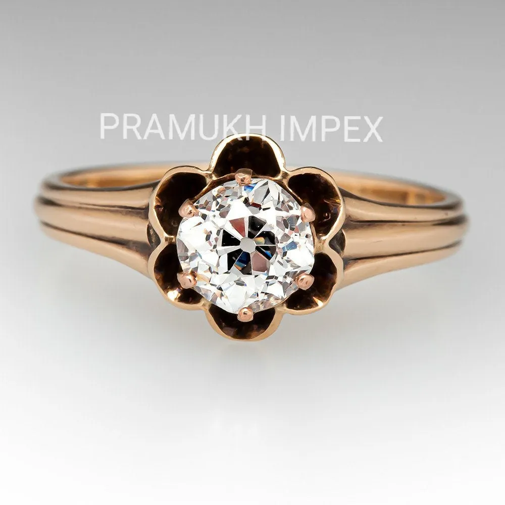 Vintage solitaire Engagement Ring, 0.76CT  contains an old mine cut diamond Moissanite 14k Rose Gold in 1890s