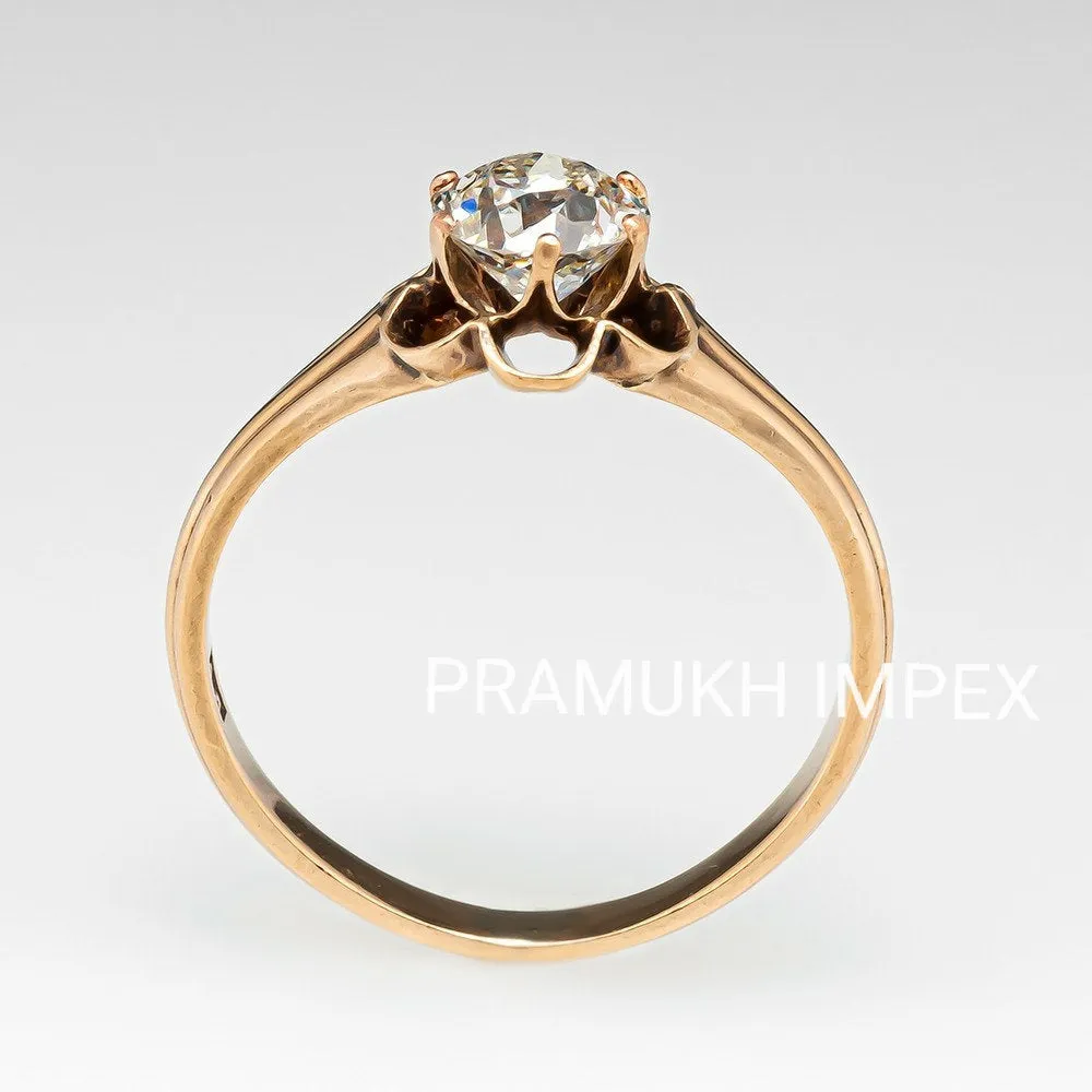 Vintage solitaire Engagement Ring, 0.76CT  contains an old mine cut diamond Moissanite 14k Rose Gold in 1890s