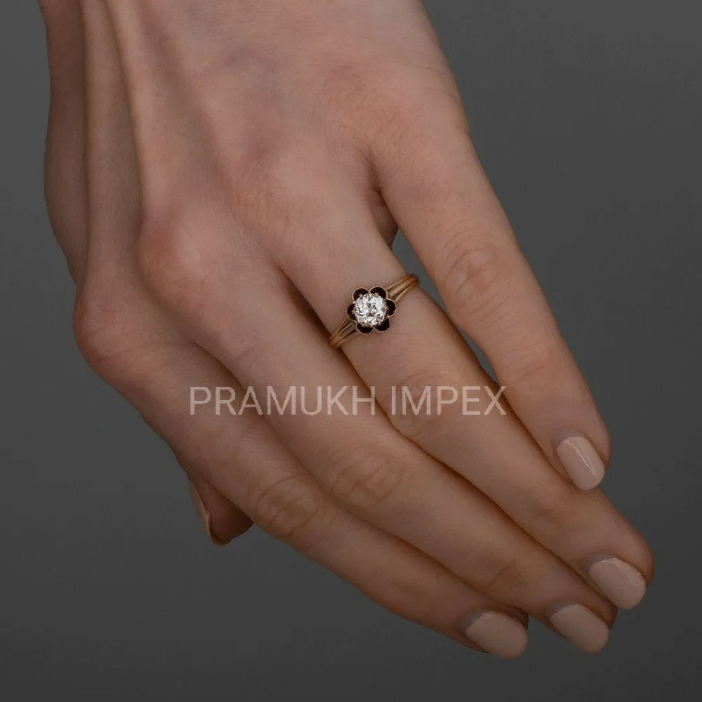 Vintage solitaire Engagement Ring, 0.76CT  contains an old mine cut diamond Moissanite 14k Rose Gold in 1890s