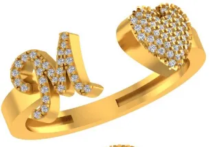 VS Diamonds & 10K Gold Initial M Heart Ring