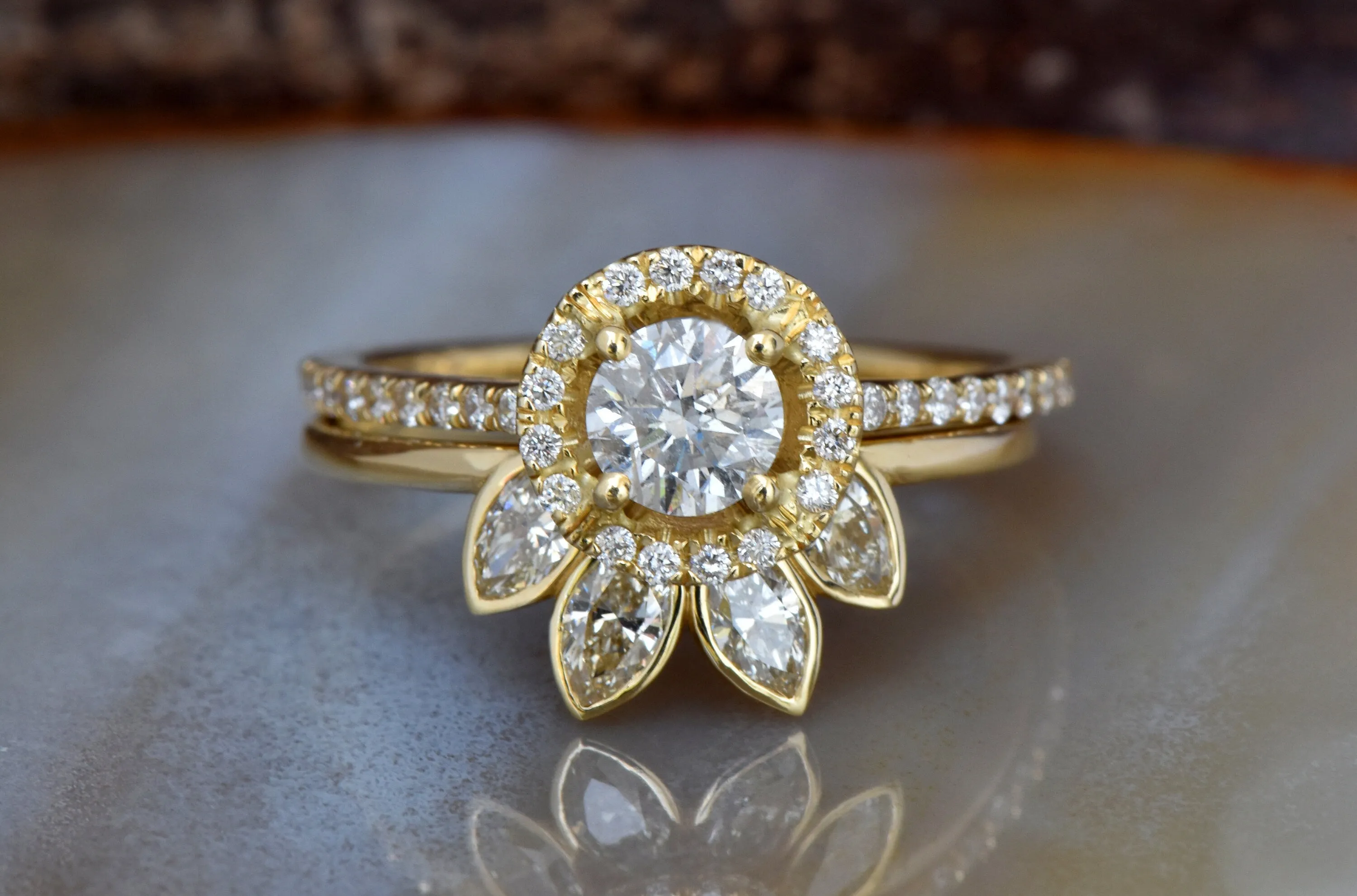 Wedding sets women rings-Halo diamond engagement wedding sets 1.45 ct-Diamond wedding set-Marquise wedding band