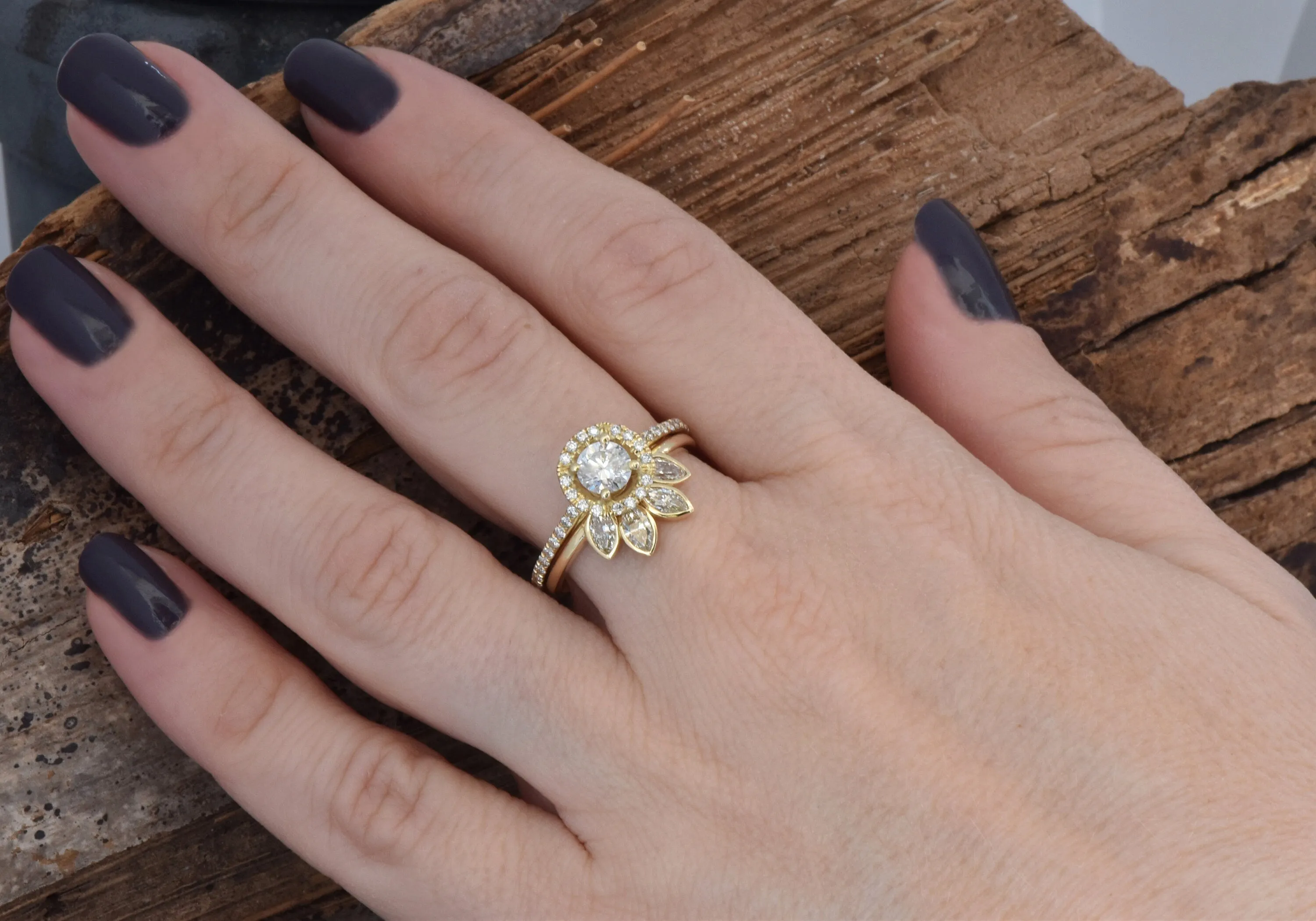 Wedding sets women rings-Halo diamond engagement wedding sets 1.45 ct-Diamond wedding set-Marquise wedding band