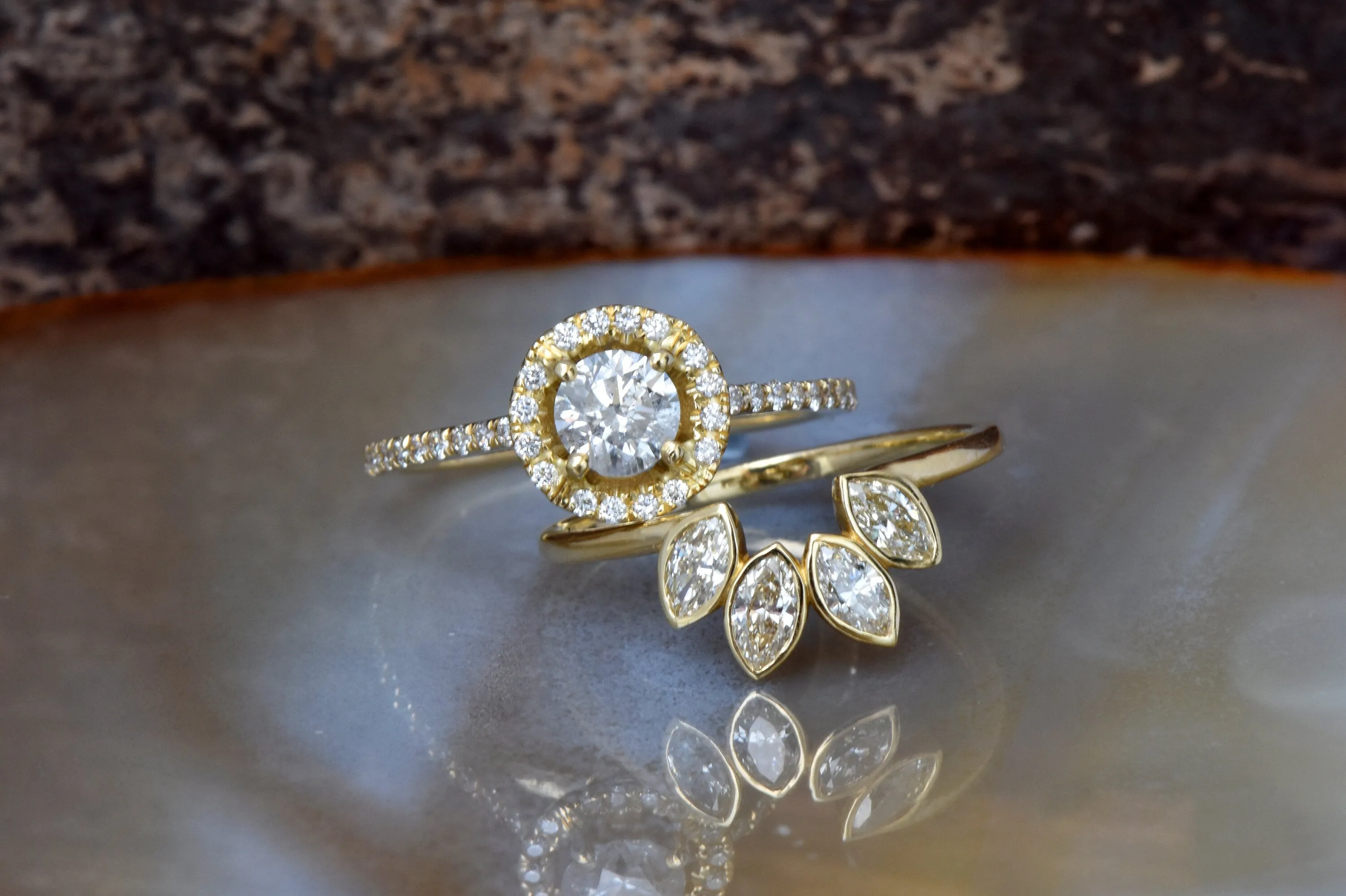 Wedding sets women rings-Halo diamond engagement wedding sets 1.45 ct-Diamond wedding set-Marquise wedding band
