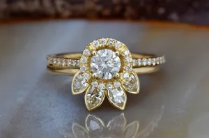 Wedding sets women rings-Halo diamond engagement wedding sets 1.45 ct-Diamond wedding set-Marquise wedding band