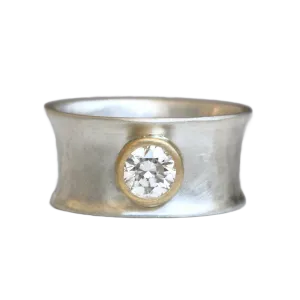 White Gold Cigar Band Engagement Ring