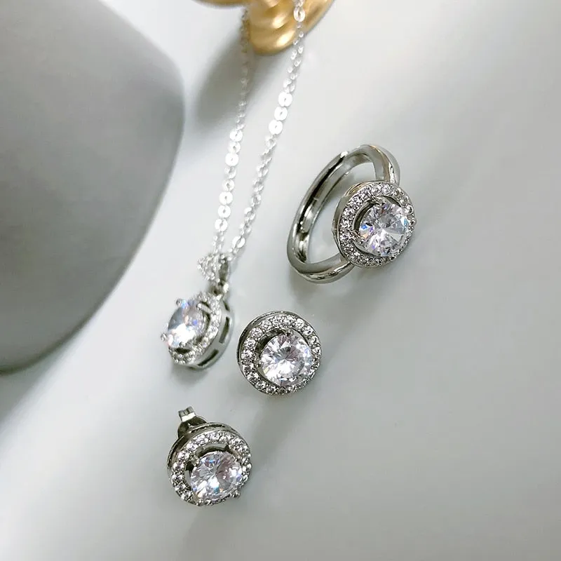 White Sapphire Jewelry Sets Engagement 18K Gold Ring Necklace Earrings Bridal