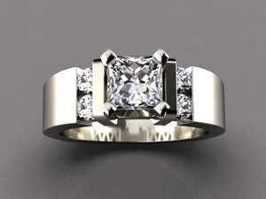 Wide band engagement ring for round or princess diamond center