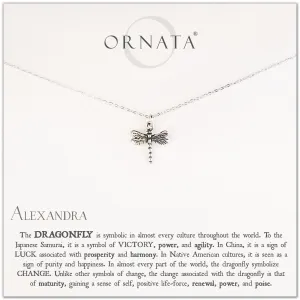 Wisdom, Luck, and Victory PERSONALIZED Sterling Silver Dragonfly Necklace by Ornata