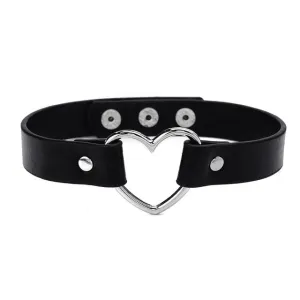Women Lady Punk Goth Harajuku Grunge PU Leather Rivet Heart Collar Choker Funky Torques Necklace Jewelry @M23
