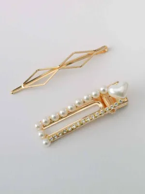 WOMEN'S GOLD PEARL HAIR CLIPS