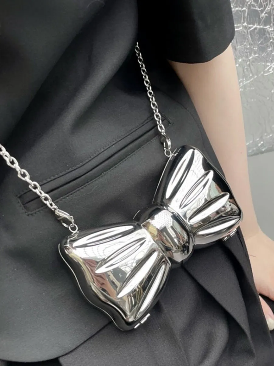Women’s Silver Bow Clutch Mini Evening Bags