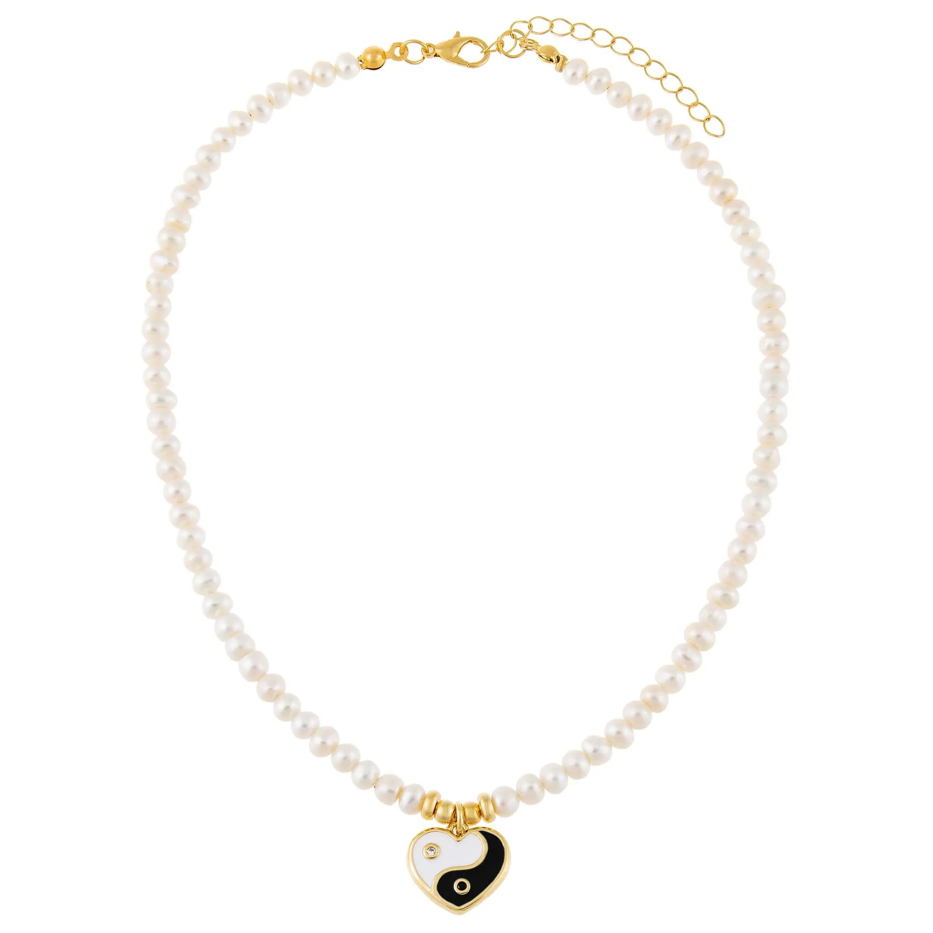 Yin & Yang Heart Pearl Necklace