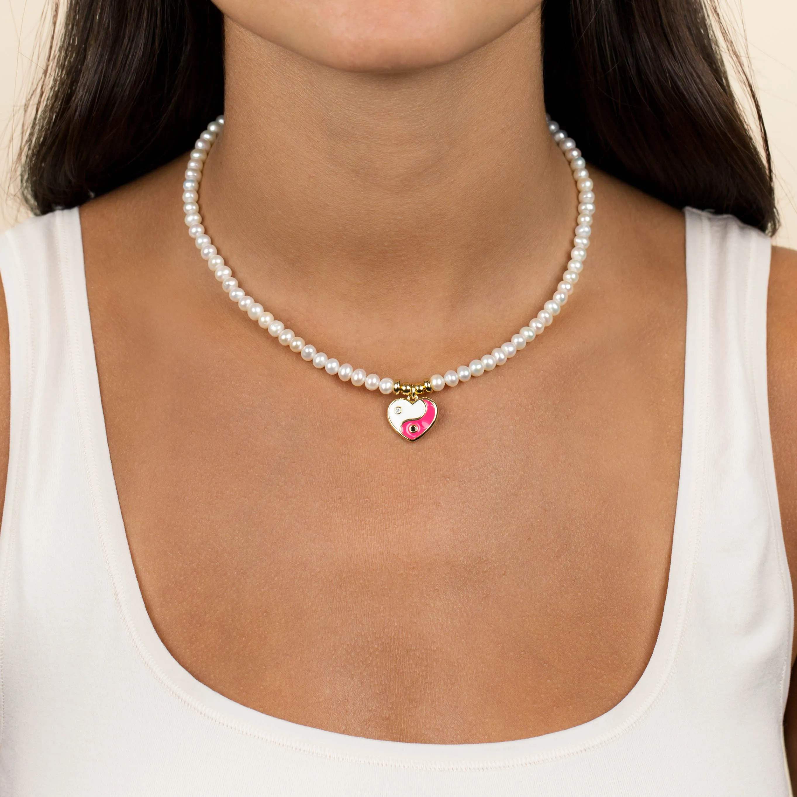 Yin & Yang Heart Pearl Necklace