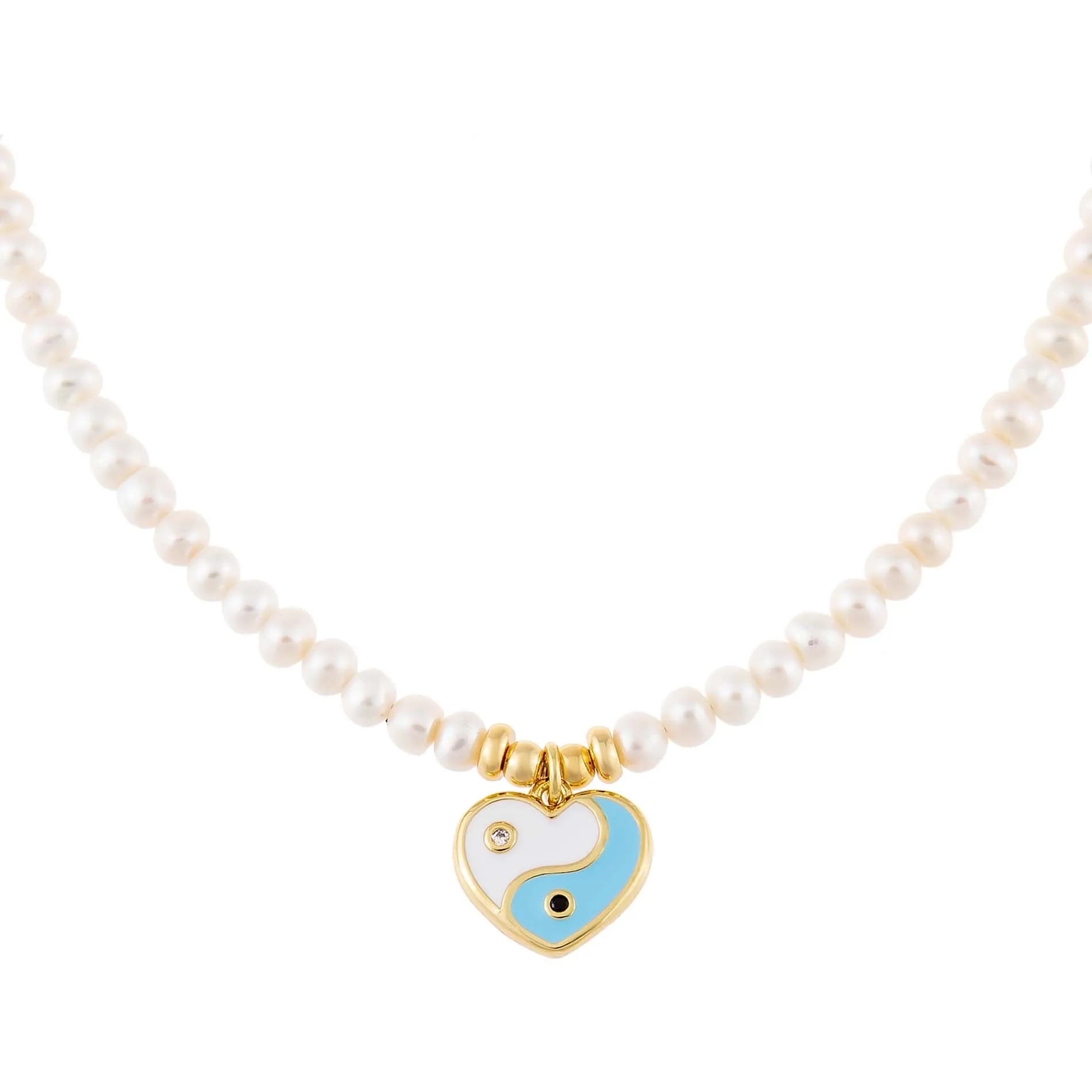 Yin & Yang Heart Pearl Necklace