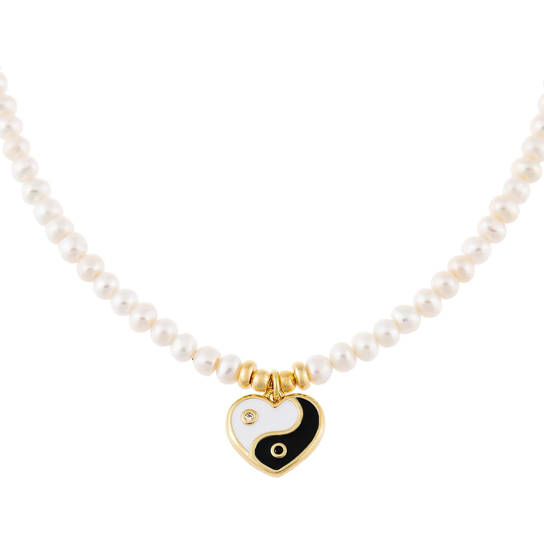 Yin & Yang Heart Pearl Necklace